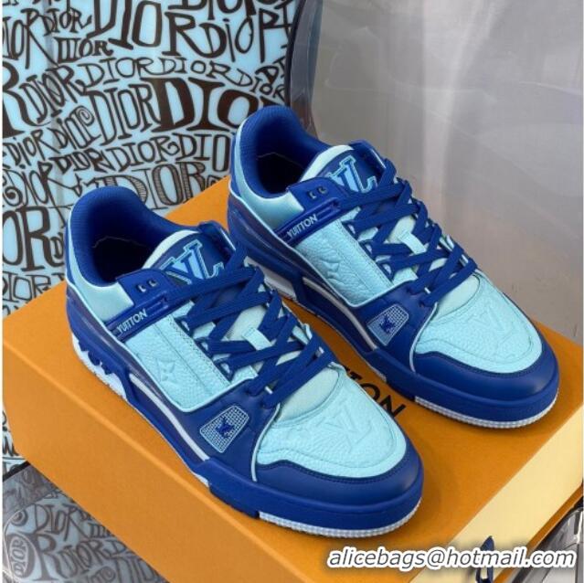 Discount Design Louis Vuitton LV Trainer Leather Sneakers 121785 Blue