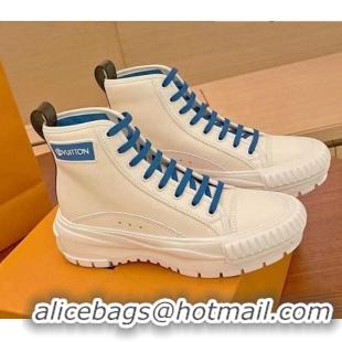 Discount Louis Vuitton LV Squad Canvas and Leather High-top Sneakers/Boots 121808 White/Blue