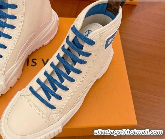 Discount Louis Vuitton LV Squad Canvas and Leather High-top Sneakers/Boots 121808 White/Blue