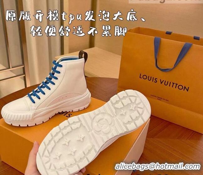 Discount Louis Vuitton LV Squad Canvas and Leather High-top Sneakers/Boots 121808 White/Blue