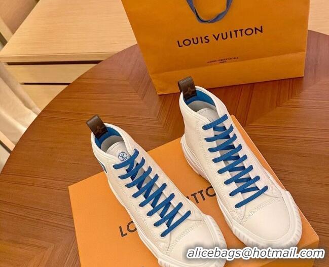 Discount Louis Vuitton LV Squad Canvas and Leather High-top Sneakers/Boots 121808 White/Blue