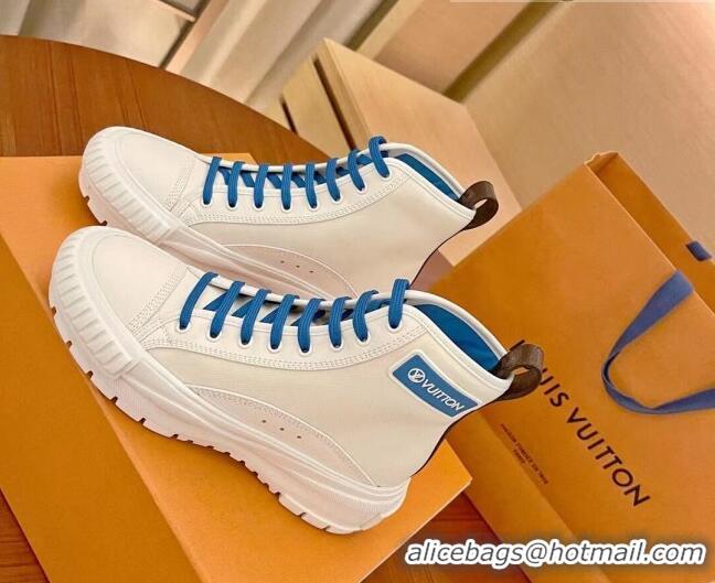 Discount Louis Vuitton LV Squad Canvas and Leather High-top Sneakers/Boots 121808 White/Blue