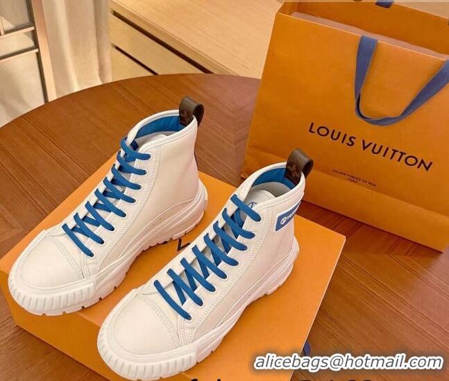 Discount Louis Vuitton LV Squad Canvas and Leather High-top Sneakers/Boots 121808 White/Blue