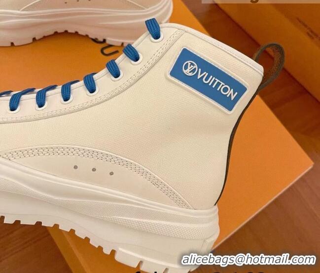 Discount Louis Vuitton LV Squad Canvas and Leather High-top Sneakers/Boots 121808 White/Blue