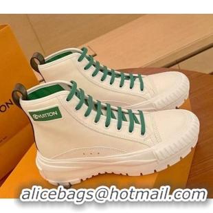 Best Design Louis Vuitton LV Squad Canvas and Leather High-top Sneakers/Boots 121808 White/Green