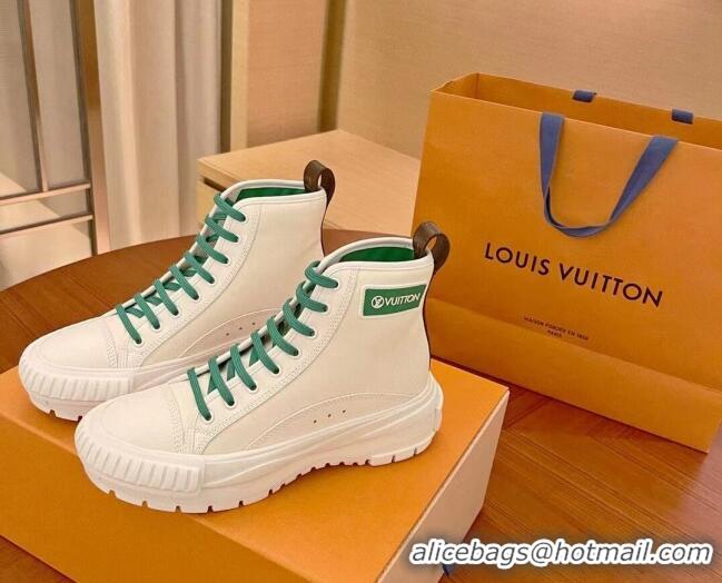 Best Design Louis Vuitton LV Squad Canvas and Leather High-top Sneakers/Boots 121808 White/Green