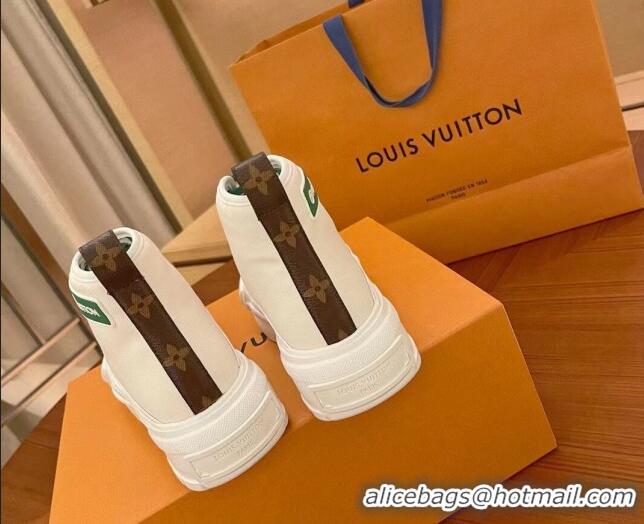 Best Design Louis Vuitton LV Squad Canvas and Leather High-top Sneakers/Boots 121808 White/Green