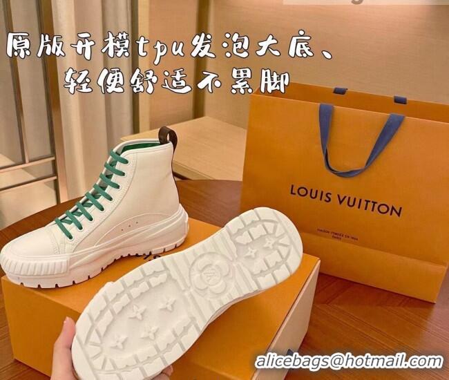 Best Design Louis Vuitton LV Squad Canvas and Leather High-top Sneakers/Boots 121808 White/Green