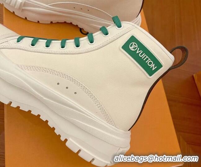 Best Design Louis Vuitton LV Squad Canvas and Leather High-top Sneakers/Boots 121808 White/Green