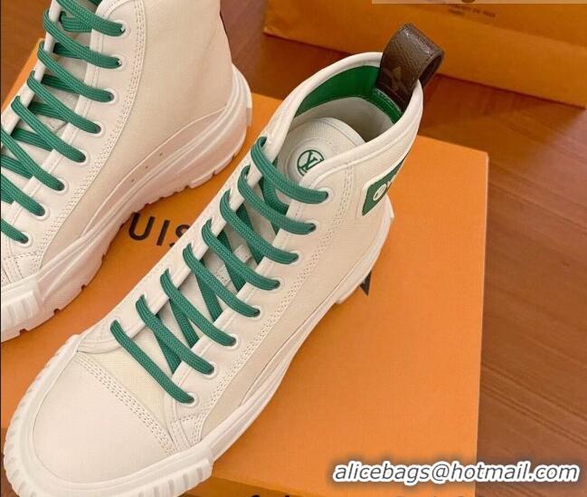 Best Design Louis Vuitton LV Squad Canvas and Leather High-top Sneakers/Boots 121808 White/Green