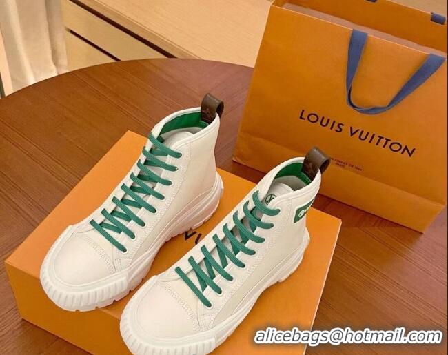 Best Design Louis Vuitton LV Squad Canvas and Leather High-top Sneakers/Boots 121808 White/Green