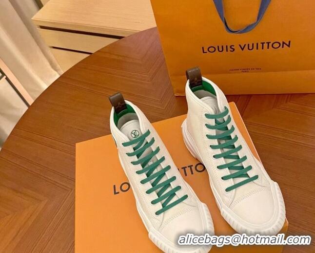 Best Design Louis Vuitton LV Squad Canvas and Leather High-top Sneakers/Boots 121808 White/Green