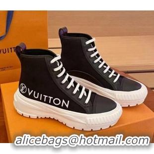 Classic Practical Louis Vuitton LV Squad Canvas and Leather High-top Sneakers/Boots 121808 Black