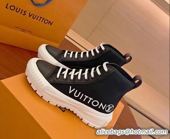 Classic Practical Louis Vuitton LV Squad Canvas and Leather High-top Sneakers/Boots 121808 Black