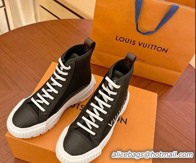 Classic Practical Louis Vuitton LV Squad Canvas and Leather High-top Sneakers/Boots 121808 Black