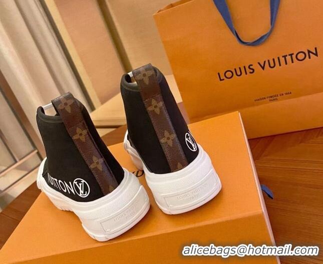 Classic Practical Louis Vuitton LV Squad Canvas and Leather High-top Sneakers/Boots 121808 Black