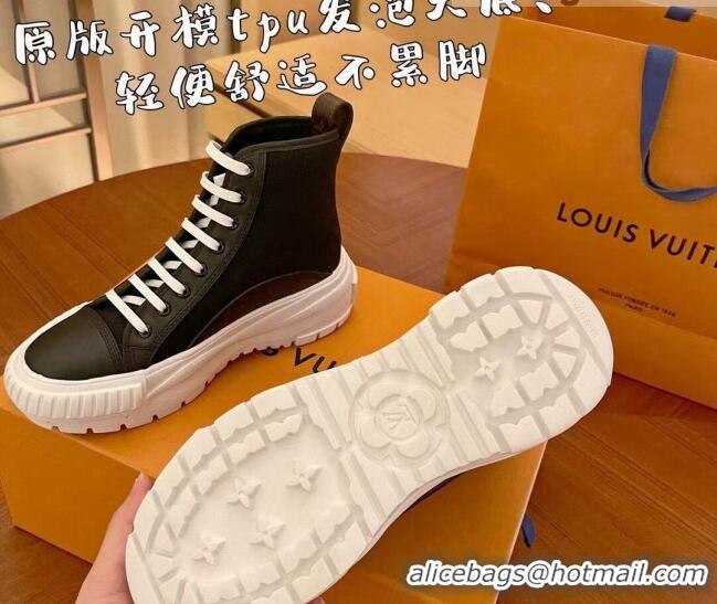 Classic Practical Louis Vuitton LV Squad Canvas and Leather High-top Sneakers/Boots 121808 Black