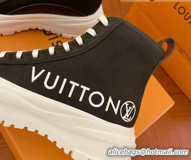 Classic Practical Louis Vuitton LV Squad Canvas and Leather High-top Sneakers/Boots 121808 Black