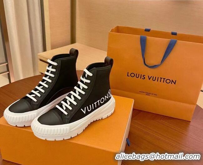 Classic Practical Louis Vuitton LV Squad Canvas and Leather High-top Sneakers/Boots 121808 Black