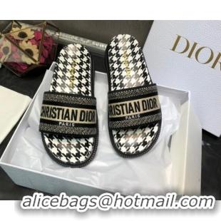 Grade Design Dior Dway Slide Sandals in Black Cotton Embroidery with Micro Houndstooth 121523