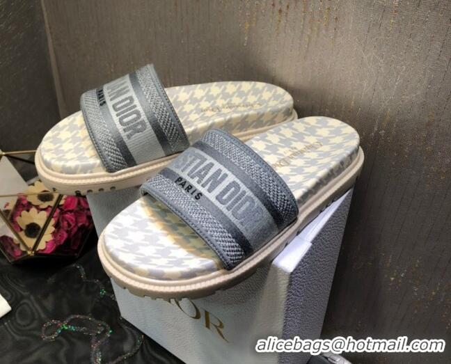 Super Quality Dior Dway Slide Sandals in Grey Cotton Embroidery with Micro Houndstooth 121524