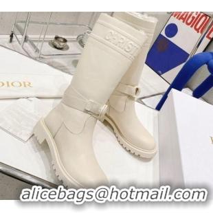 Discount Design Dior D-Major Calf-High Boots in White Embossed Calfskin 121529