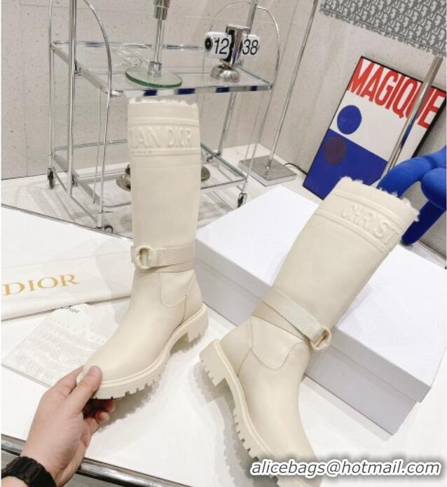 Discount Design Dior D-Major Calf-High Boots in White Embossed Calfskin 121529