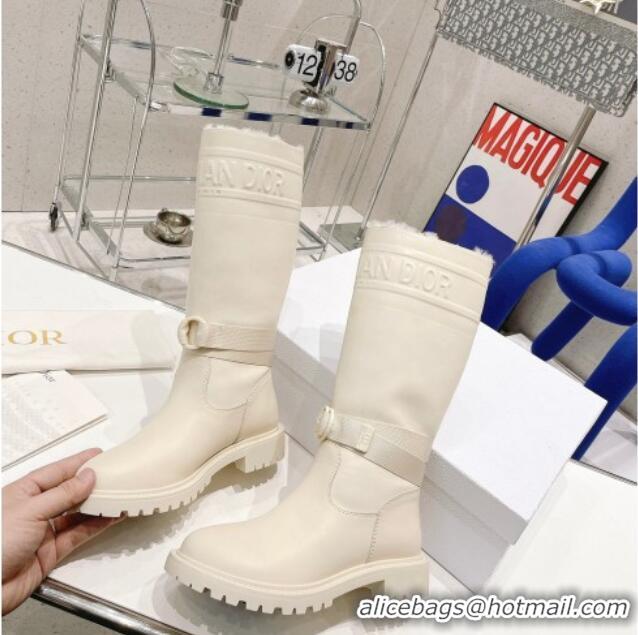 Discount Design Dior D-Major Calf-High Boots in White Embossed Calfskin 121529