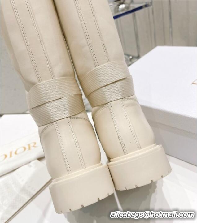 Discount Design Dior D-Major Calf-High Boots in White Embossed Calfskin 121529