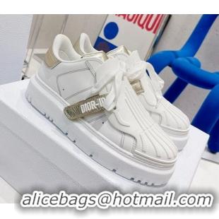 Good Product Dior DIOR-ID Sneakers in White Calfskin and Gold-Tone Laminate 121532