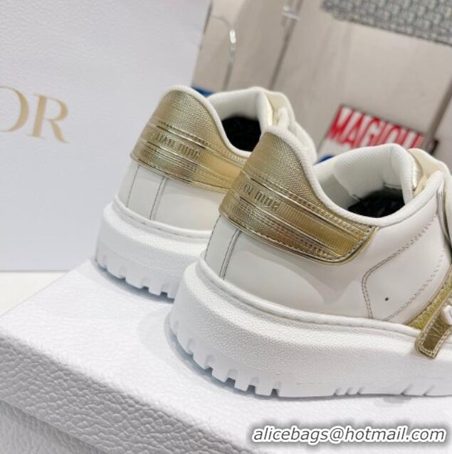 Good Product Dior DIOR-ID Sneakers in White Calfskin and Gold-Tone Laminate 121532