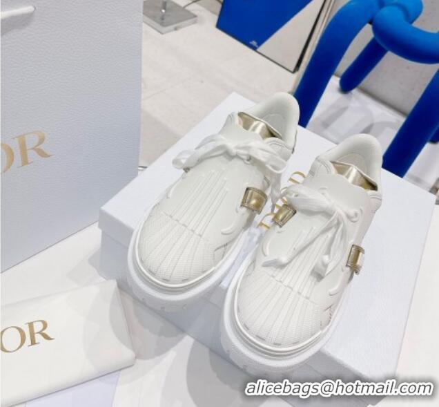 Good Product Dior DIOR-ID Sneakers in White Calfskin and Gold-Tone Laminate 121532