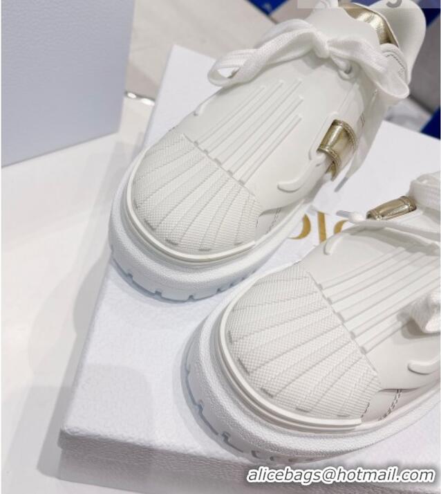 Good Product Dior DIOR-ID Sneakers in White Calfskin and Gold-Tone Laminate 121532