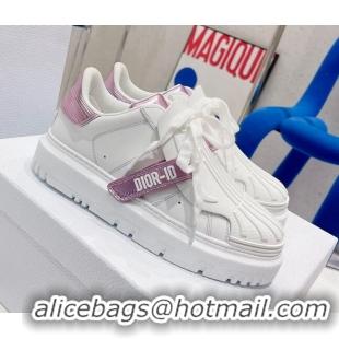 Best Price Dior DIOR-ID Sneakers in White and Metallic Pink Calfskin 121533