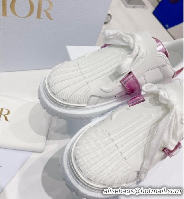 Best Price Dior DIOR-ID Sneakers in White and Metallic Pink Calfskin 121533