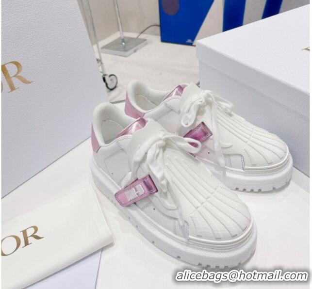 Best Price Dior DIOR-ID Sneakers in White and Metallic Pink Calfskin 121533