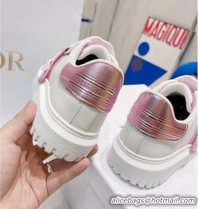 Best Price Dior DIOR-ID Sneakers in White and Metallic Pink Calfskin 121533