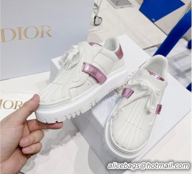 Best Price Dior DIOR-ID Sneakers in White and Metallic Pink Calfskin 121533