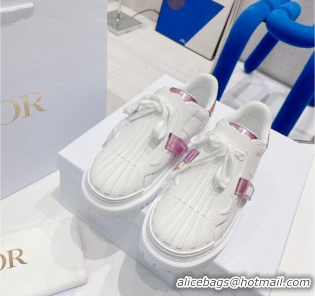 Best Price Dior DIOR-ID Sneakers in White and Metallic Pink Calfskin 121533