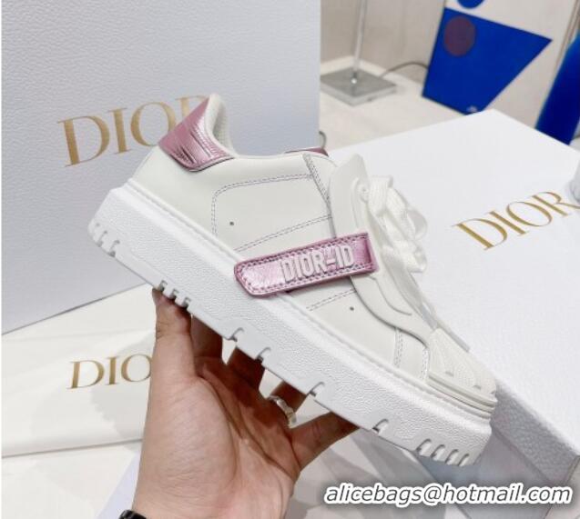 Best Price Dior DIOR-ID Sneakers in White and Metallic Pink Calfskin 121533