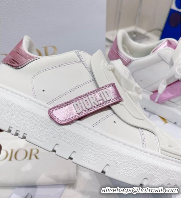 Best Price Dior DIOR-ID Sneakers in White and Metallic Pink Calfskin 121533