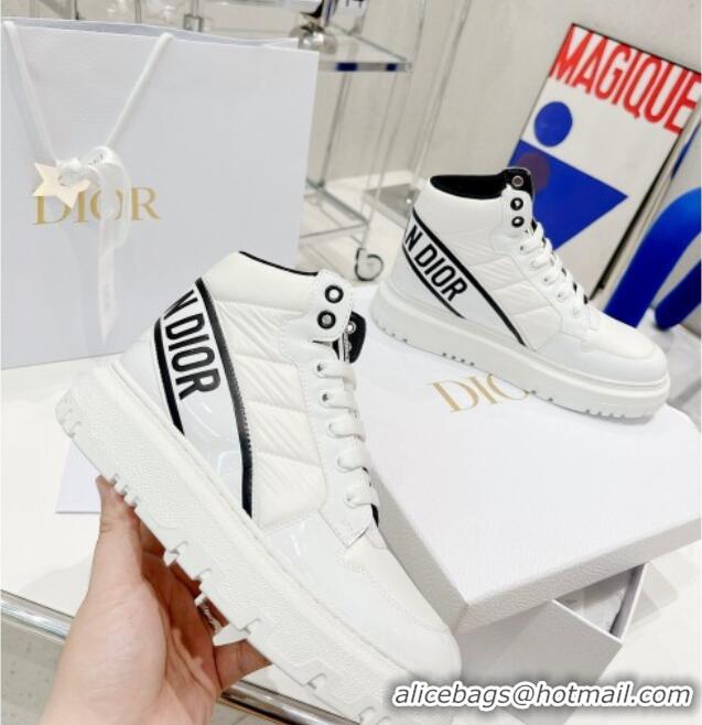 Super Quality Dior D-Player Boot Sneakers in Quilted Nylon White/Black 121534