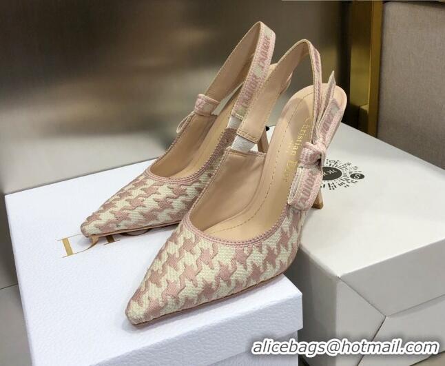 Top Quality Dior J'Adior Slingback Pumps 9.5cm in Cotton Embroidery with Micro Houndstooth Light Pink 121537