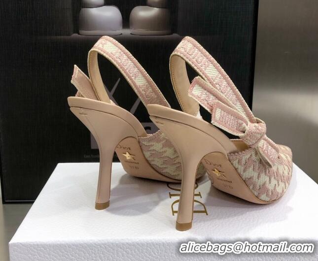 Top Quality Dior J'Adior Slingback Pumps 9.5cm in Cotton Embroidery with Micro Houndstooth Light Pink 121537