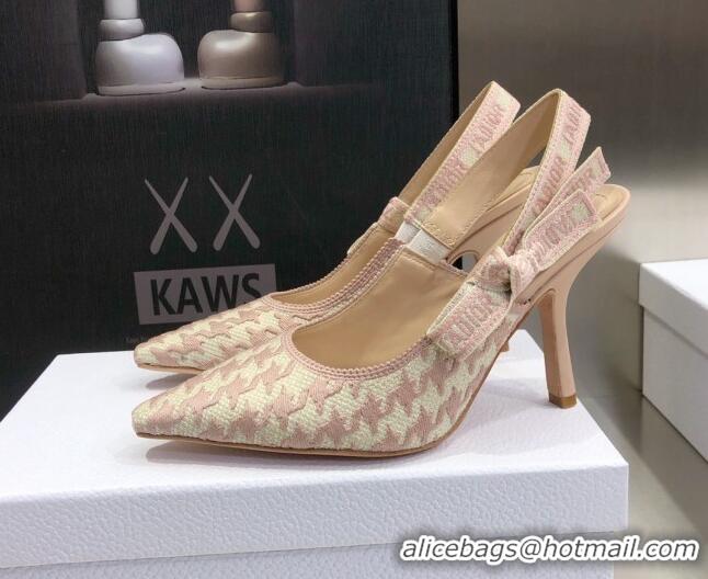 Top Quality Dior J'Adior Slingback Pumps 9.5cm in Cotton Embroidery with Micro Houndstooth Light Pink 121537