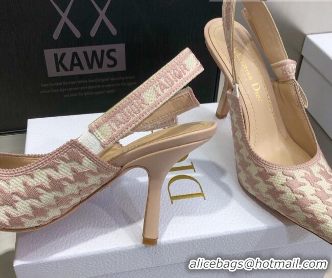 Top Quality Dior J'Adior Slingback Pumps 9.5cm in Cotton Embroidery with Micro Houndstooth Light Pink 121537