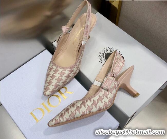 Best Luxury Dior J'Adior Slingback Pumps 6.5cm in Cotton Embroidery with Micro Houndstooth Light Pink 121538