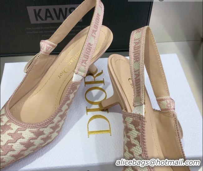 Best Luxury Dior J'Adior Slingback Pumps 6.5cm in Cotton Embroidery with Micro Houndstooth Light Pink 121538