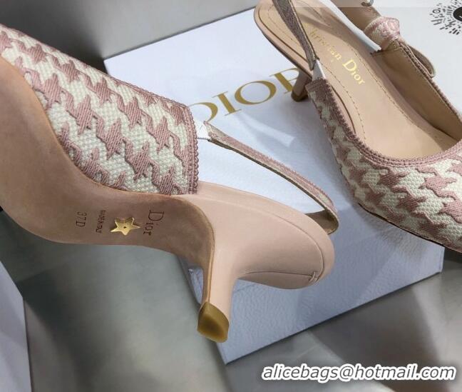 Best Luxury Dior J'Adior Slingback Pumps 6.5cm in Cotton Embroidery with Micro Houndstooth Light Pink 121538