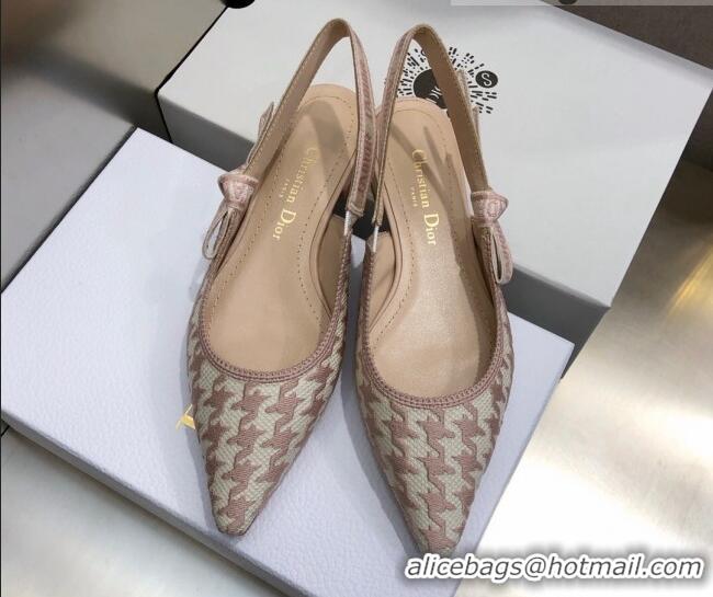 Best Price Dior J'Adior Slingback Ballerina Flat in Cotton Embroidery with Micro Houndstooth Light Pink 121539